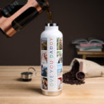 Bouteille D'eau Rainbow 'LOVE YOU DADDY' Photo Collage Keepsaké<br><div class="desc">Créez votre propre bouteille d'eau pour papa avec ce modèle de collage photo de 8 carrés. Le design est doté d'un lettrage arc-en-ciel moderne qui se lit "LOVE YOU DADDY" personnalisé avec un message doux et un/des nom(s). Fait un cadeau de conservation unique pour les anniversaires, noël ou fête des...</div>