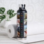 Bouteille D'eau Rainbow 'LOVE YOU DADDY' Photo Collage Keepsaké<br><div class="desc">Créez votre propre bouteille d'eau pour papa avec ce modèle de collage photo de 8 carrés. Le design est doté d'un lettrage arc-en-ciel moderne qui se lit "LOVE YOU DADDY" personnalisé avec un message doux et un/des nom(s). Fait un cadeau de conservation unique pour les anniversaires, noël ou fête des...</div>