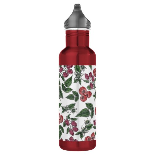 Bouteille D'eau Raspberry Fruit Leaves Illustration Pattern (Droite)