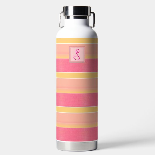 Bouteille D'eau Rayure de cabane rose et or (Avant)