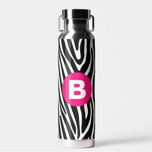 Bouteille D'eau Rayures Classiques de Zèbre Monogramme Rose Clair (Avant)