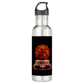 Bouteille D'eau Red And Black Mandelbrot Sphere On Silver Pedestal