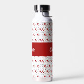 Bouteille D'eau Red Black Modern Hearts Retro Monogram Name (Gauche)