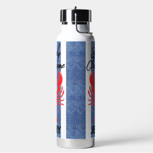 Bouteille D'eau Red Lobster sur Rayures de Denim Bleu et Blanc