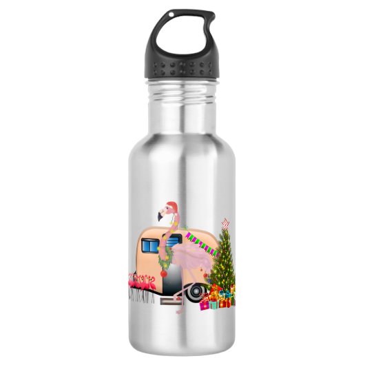 Bouteille D'eau remorque flamingo père Noël (Devant)
