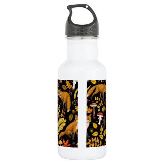 Bouteille D'eau Renard d'automne sur noir (Dos)
