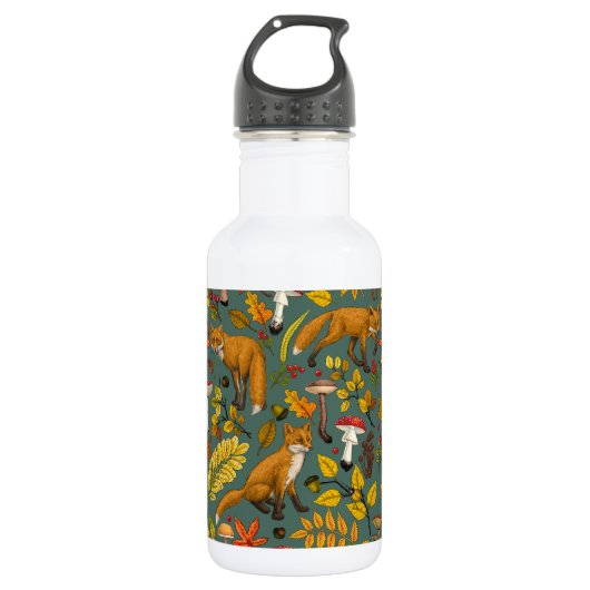 Bouteille D'eau Renard d'automne sur pin vert (Devant)