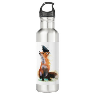 Bouteille d'eau renard et corbeau