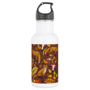 Bouteille D'eau Renards d'automne sur chocolat brun