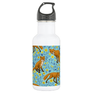 Bouteille D'eau Renards et papillons sur le bleu de la piscine