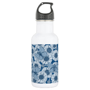 Bouteille D'eau Ressort bleu, fleurs sauvages, marguerites