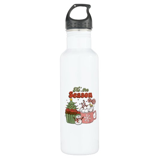 Bouteille D'eau Retro C'Est La Saison Arbre De Noël Café Snowman (Devant)