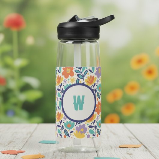 Bouteille D'eau Retro Floral Initial – Monogram Gift for Her