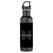 Bouteille D'eau Retro Moderne Nom/s Monogramme modifiable Noir et  (Devant)