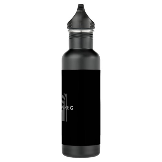 Bouteille D'eau Retro Moderne Nom/s Monogramme modifiable Noir et  (Droite)