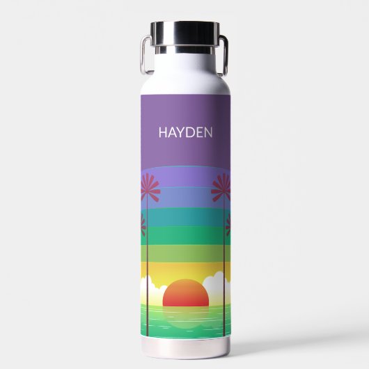 Bouteille D'eau Retro Purple Sunset Palm Trees Art Personalised (Avant)