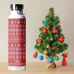 Bouteille D'eau Retro Red Christmas Reindeer Fête Personnalisée