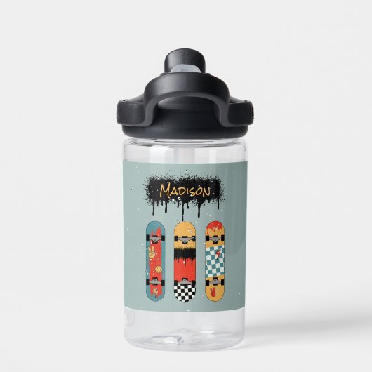 Bouteille D'eau Retro Skateboard Blue Cool Nom personnalisé (Salle de sport)