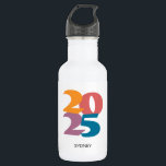 Bouteille D'eau Retro Vibes Graduation Class de 2025<br><div class="desc">Célébrez le diplômé avec cette bouteille d'eau rétro vibe. Tout le texte et toutes les couleurs peuvent être customisés.</div>