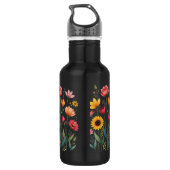 Bouteille d'eau réutilisable noire florale (Dos)