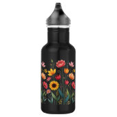 Bouteille d'eau réutilisable noire florale (Droite)