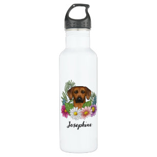 Bouteille D'eau Rhodesian Ridgeback Chien Tête Fleurs colorées Nom