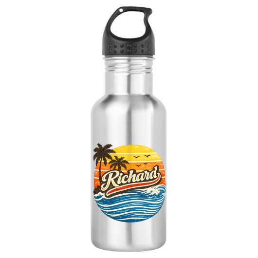 Bouteille D'eau Richard Retro Sunset Name Design (Devant)
