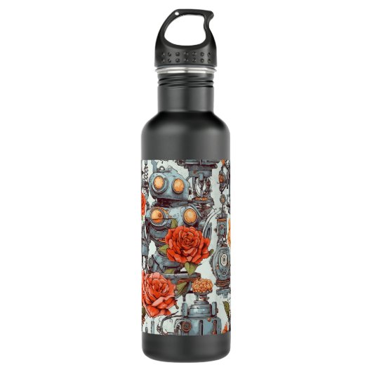 Bouteille D'eau Robots et fleurs lumineuses (Devant)