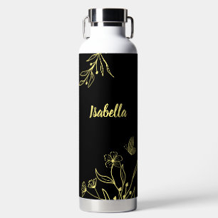 Bouteille D'eau Romantique élégant floral or noir