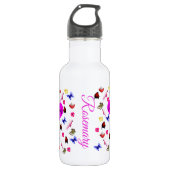 Bouteille D'eau Romarin, Nom, Avec Lapins, Papillons, Oiseaux, (Devant)