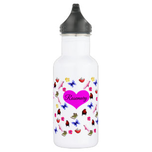 Bouteille D'eau Romarin, Nom, Avec Lapins, Papillons, Oiseaux,