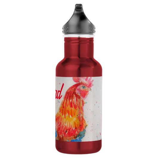 Bouteille D'eau Rooster rouge Aquarelle Peinture Fête des pères Pa (Droite)