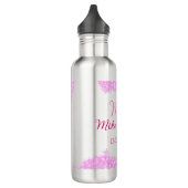 Bouteille D'eau rose ajouter nom de couple date monogramme parties (Gauche)