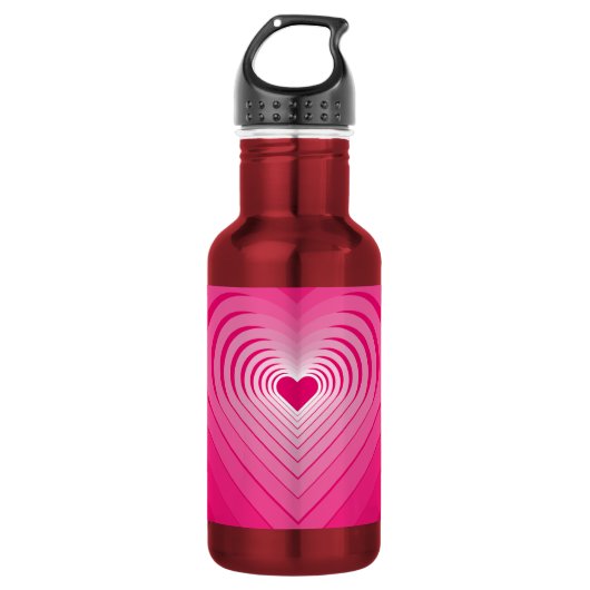 Bouteille d'eau rose avec des coeurs (Devant)