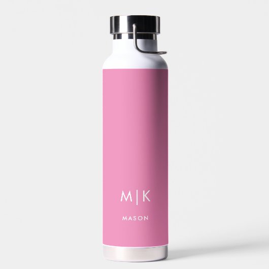 Bouteille D'eau Rose et blanc | Monogramme moderne (Gauche)