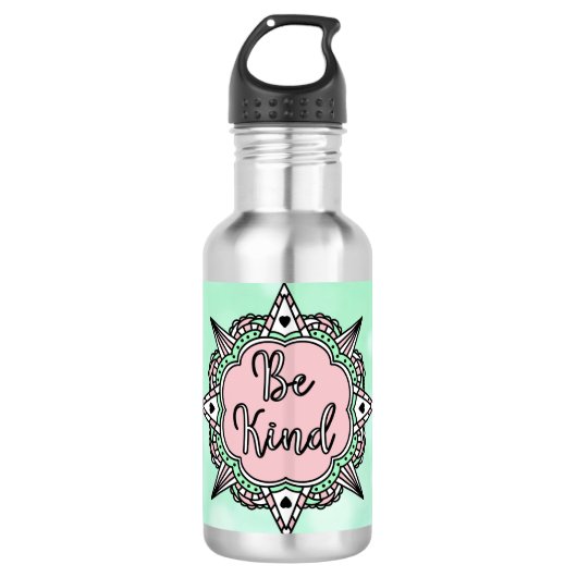 Bouteille D'eau Rose et Mint vert Be Kind (Devant)