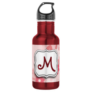 Bouteille D'eau Rose floral de remous abstrait avec le monogramme