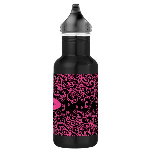 Bouteille d'eau rose noire avec nom (Droite)