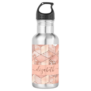 Bouteille D'eau Rose or cube nom de marbre glittert script