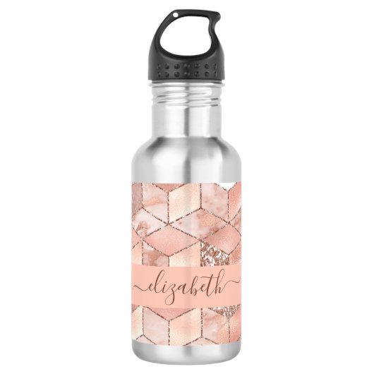 Bouteille D'eau Rose or cube nom de marbre glittert script (Devant)