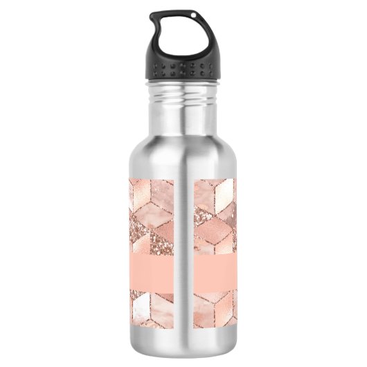 Bouteille D'eau Rose or cube nom de marbre glittert script (Dos)