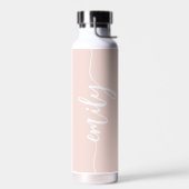 Bouteille D'eau Rose Pâle Tendance Nom Calligraphie Blanche (Gauche)