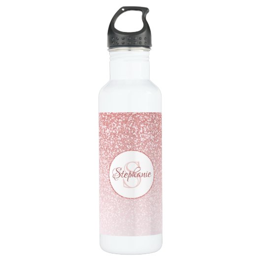 Bouteille D'eau Rose Parties scintillant or Blush Monogramme perso (Devant)