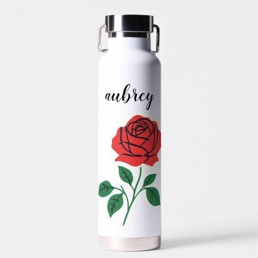 Bouteille D'eau Rose Rouge Nom Personnalisable (Avant)