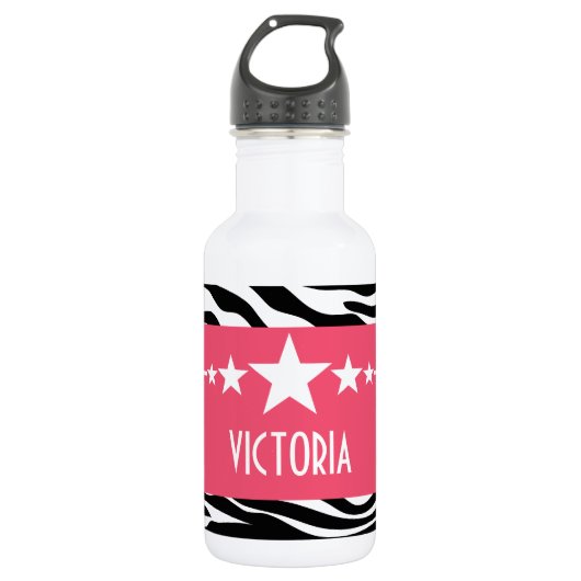 Bouteille D'eau Rose Sassy Star Zebra (Devant)