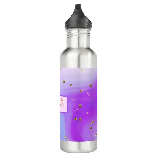 Bouteille D'eau Rose violet bleu or Parties scintillant Monogramme (Droite)