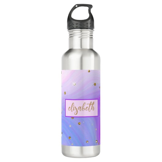 Bouteille D'eau Rose violet bleu or Parties scintillant Monogramme (Devant)