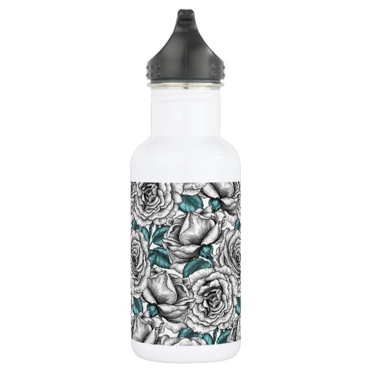 Bouteille D'eau Roses blanches avec feuilles bleus (Droite)