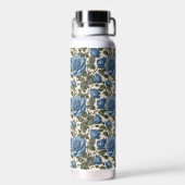 Bouteille D'eau Roses Bleus Et Feuilles Verts, (Arrière)