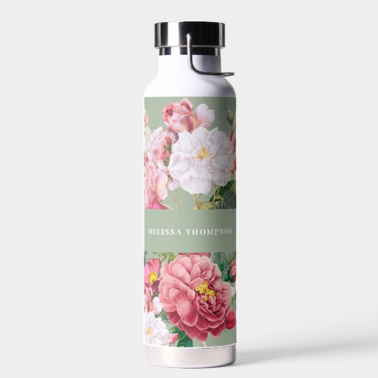 Bouteille D'eau Roses botaniques vintages Pastel Vert & Rose (Gauche)